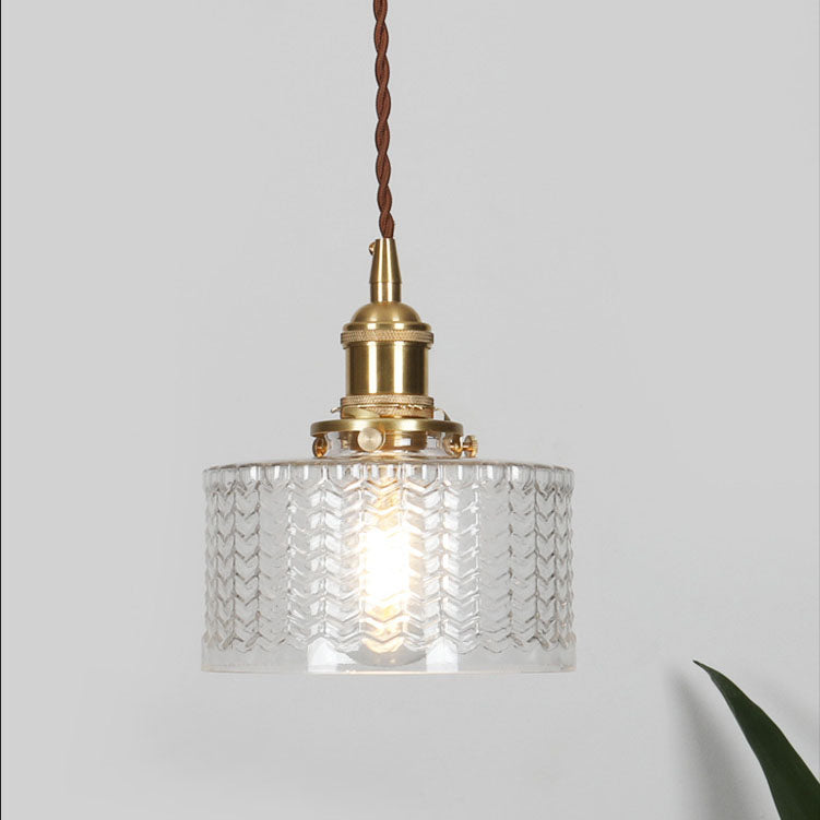 Japanese 1-Light Brass Round Glass Pendant Light