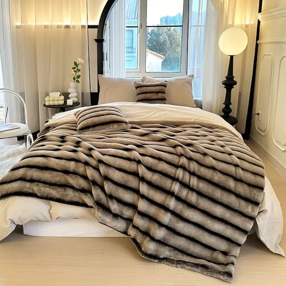 Ruched Faux Rabbit Fur Blanket