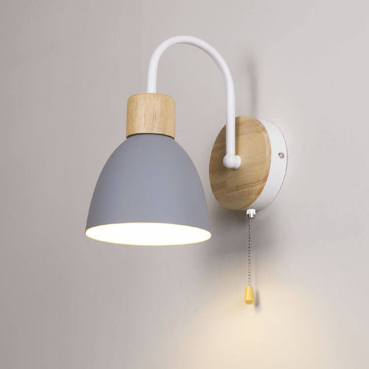 Nordic Wood Dome Wall Light with Pull Switch