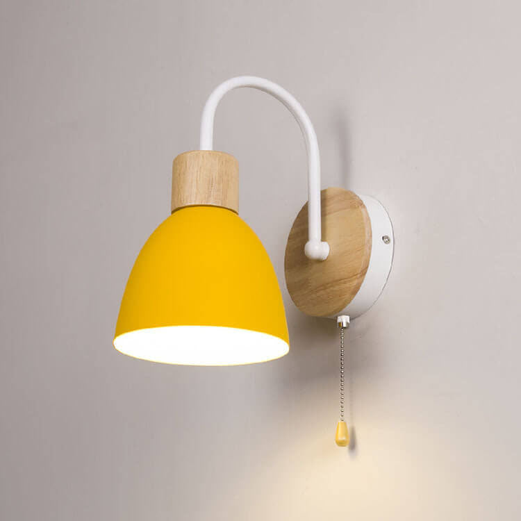 Nordic Wood Dome Wall Light with Pull Switch