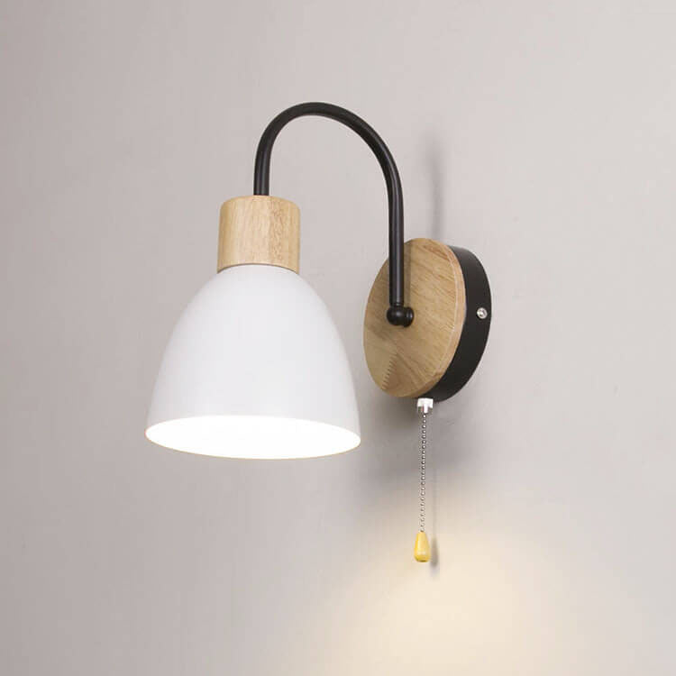 Nordic Wood Dome Wall Light with Pull Switch