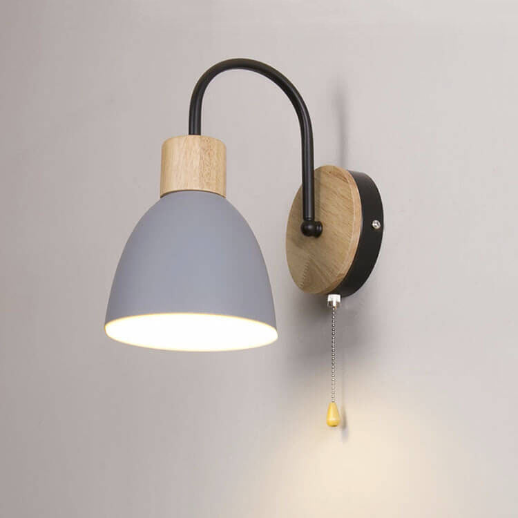 Nordic Wood Dome Wall Light with Pull Switch