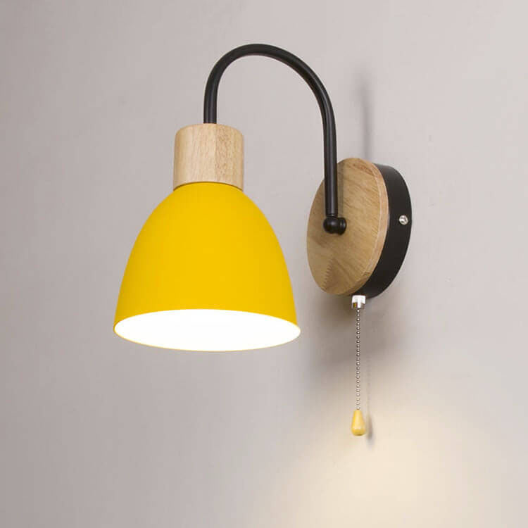 Nordic Wood Dome Wall Light with Pull Switch