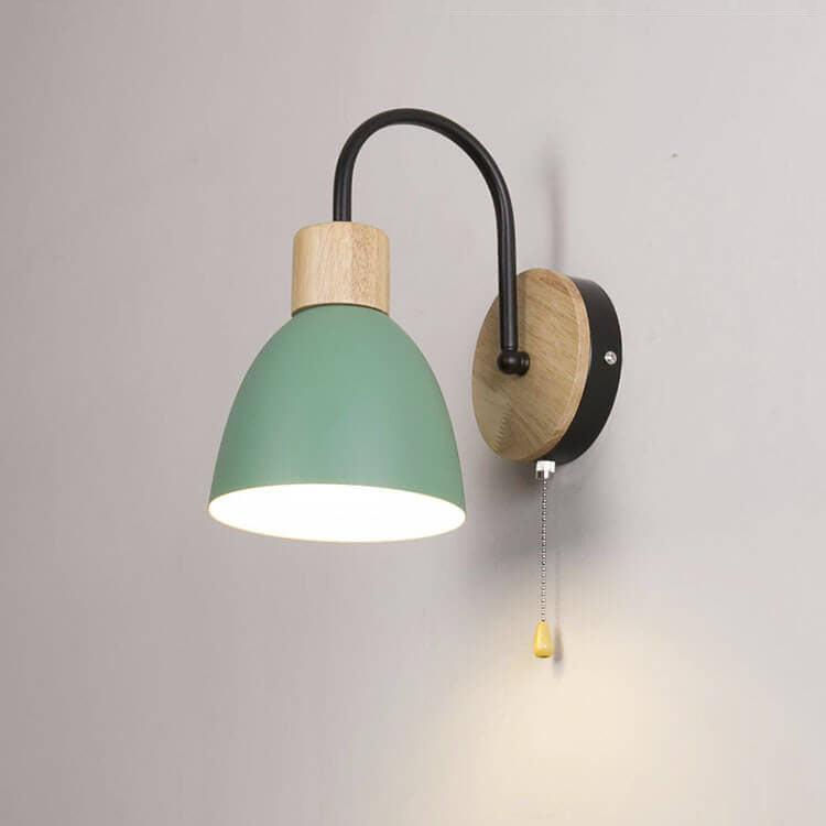 Nordic Wood Dome Wall Light with Pull Switch