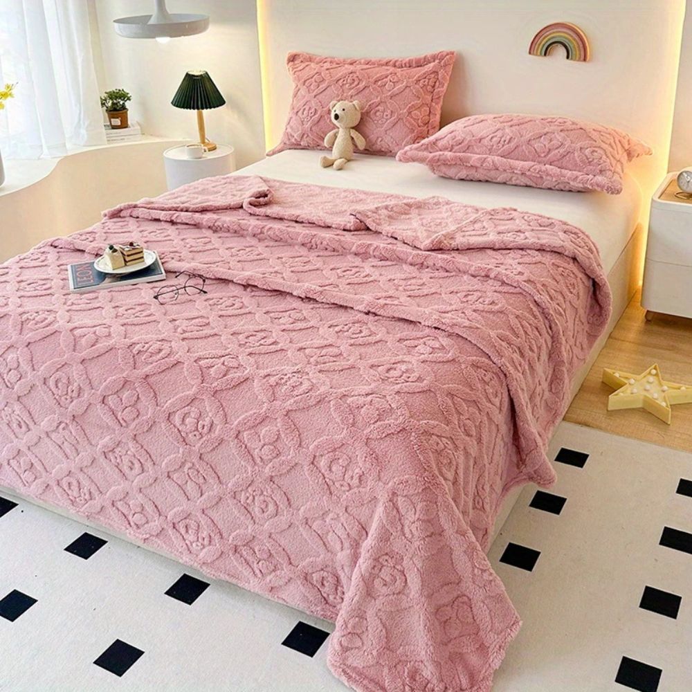 Leaf Embroidery Fleece Winter Blanket