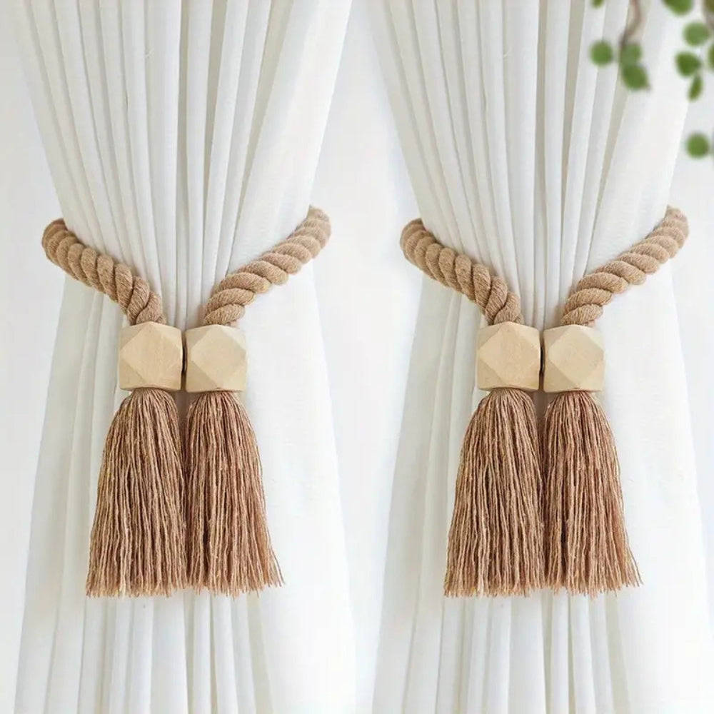 Wooden Bead Tassel Curtain Tie Back | 2Pcs Set