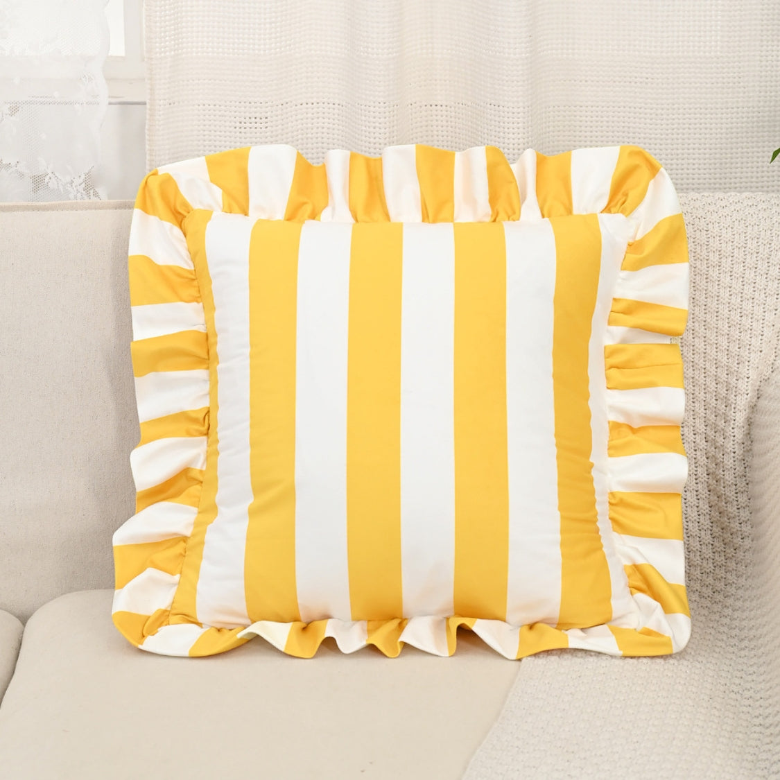 Retro Striped Ruffle Cushion Cover