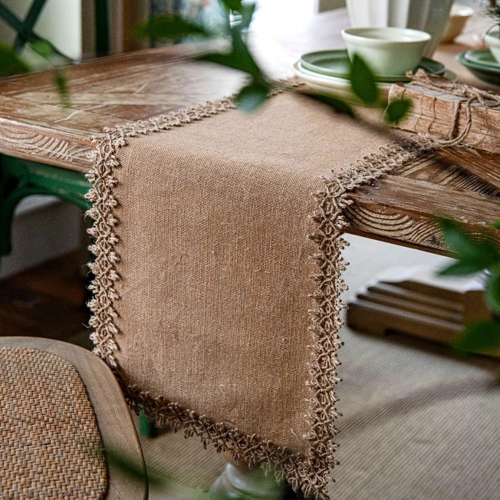 Burlap Charm Boho Table Runner
