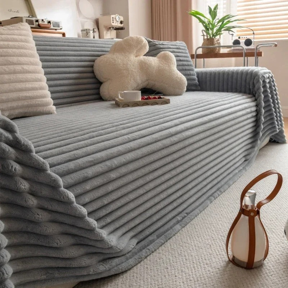 Plush Striped Warm Sofa Cover