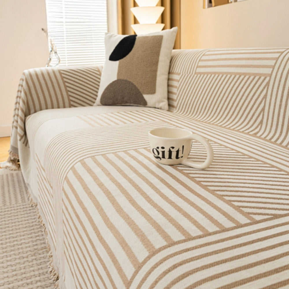 Chenille Striped Tassel Sofa Cover