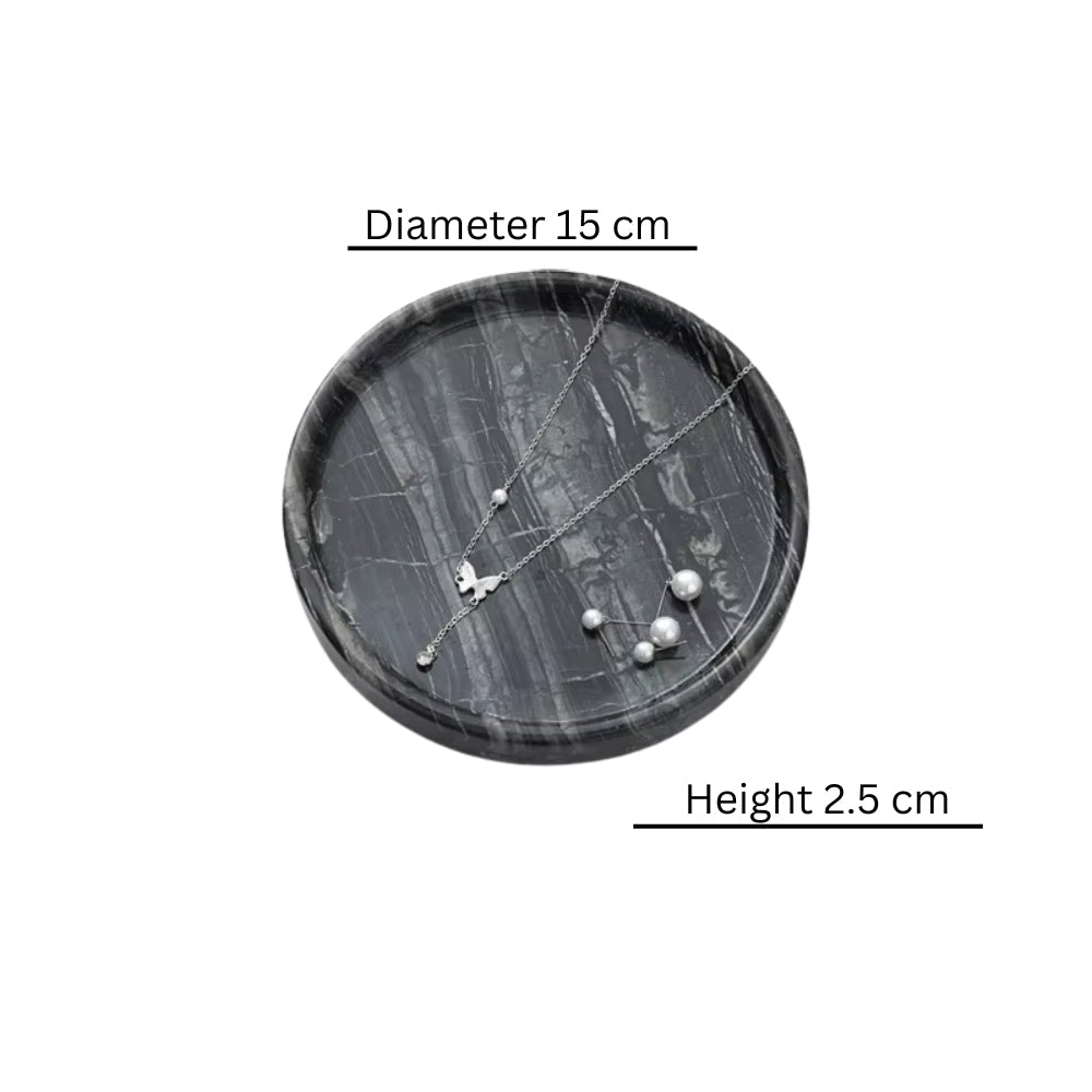 Circular Black Marble Jewelry Tray