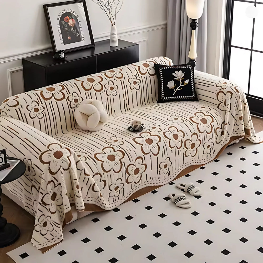 Embroidered Flower Soft Sofa Cover