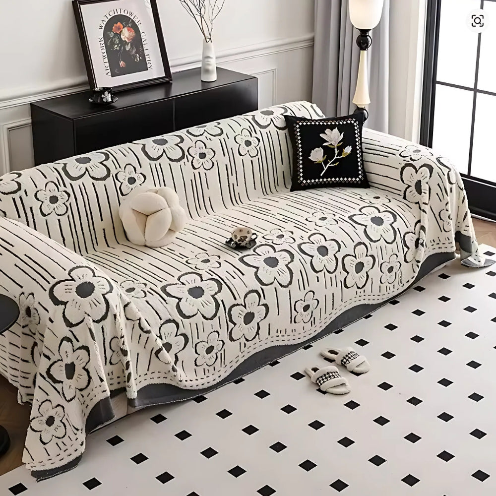 Embroidered Flower Soft Sofa Cover