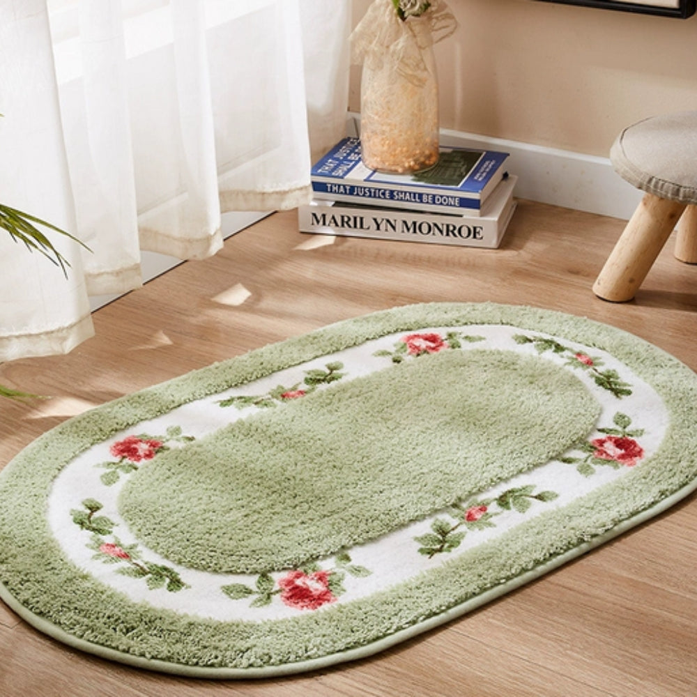 Floral Oval Plush Bath Mat
