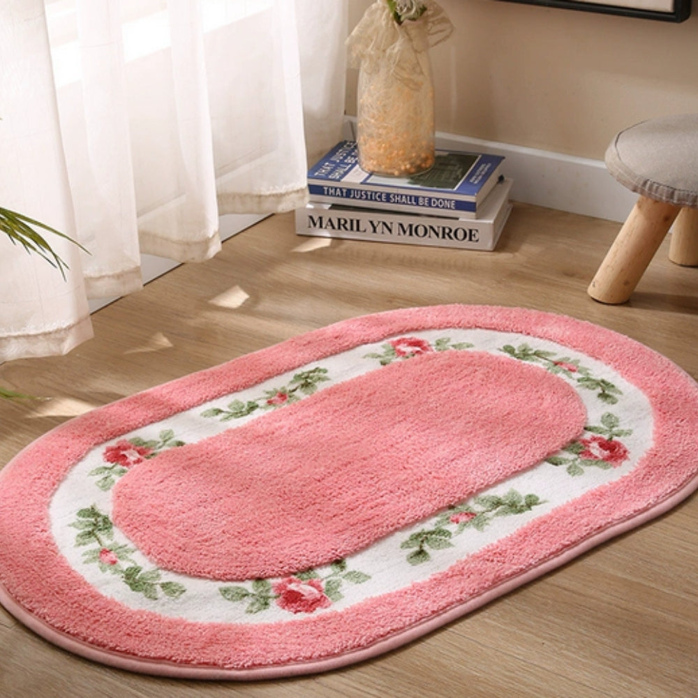 Floral Oval Plush Bath Mat