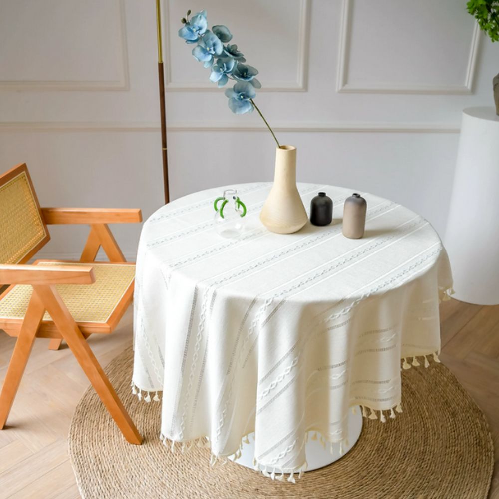 Leafline Embroidered Round Tablecloth