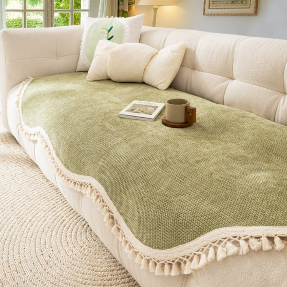 Luxury Chenille Woven Texture Tassel Sofa Cover