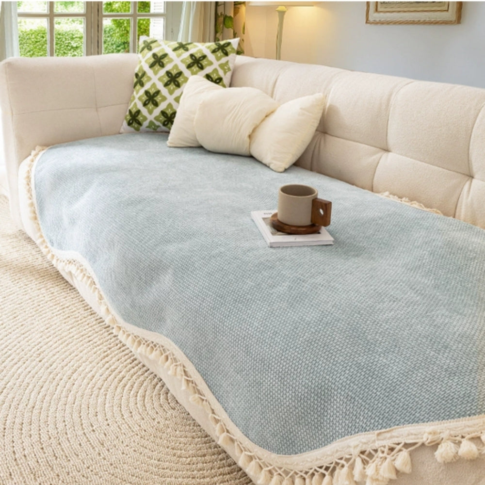 Luxury Chenille Woven Texture Tassel Sofa Cover