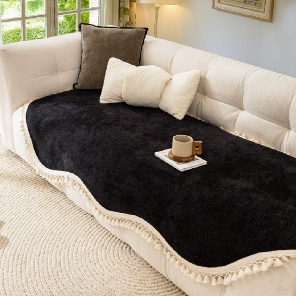 Luxury Chenille Woven Texture Tassel Sofa Cover