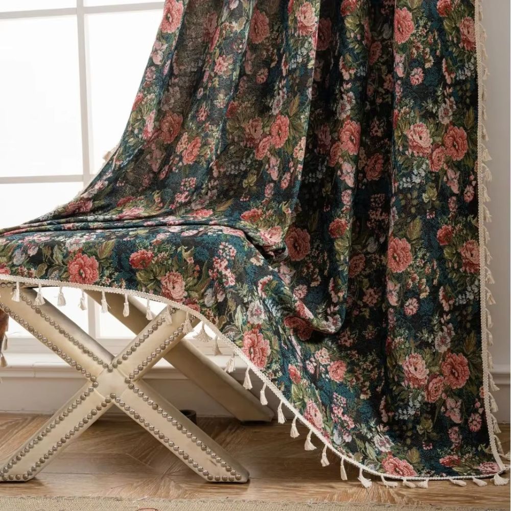Noveau Ditsy Floral Tassel Curtain
