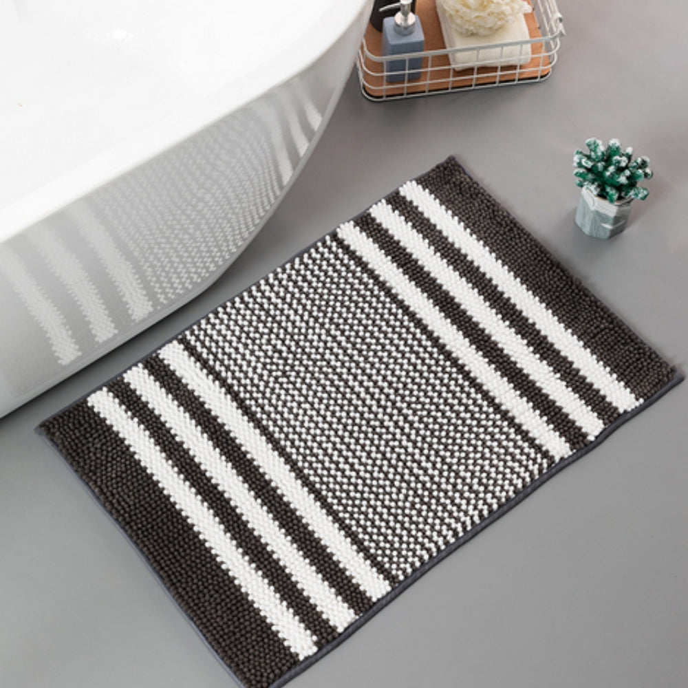 Pebble-Knit Striped Chenille Bath Mat