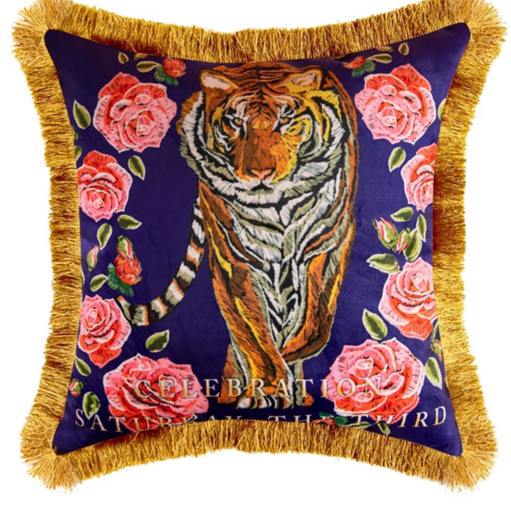 Regal Tiger Artistic Velvet Cushion Cover