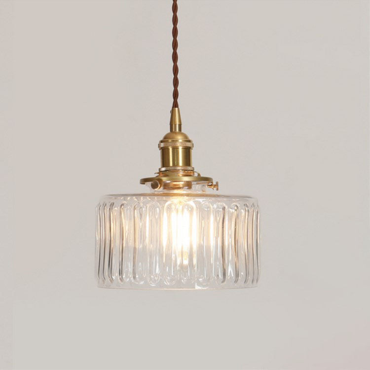 Japanese 1-Light Brass Round Glass Pendant Light