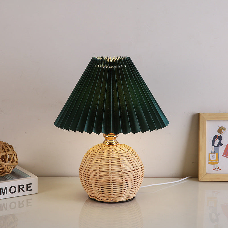 Pleated Fabric Conic LED 1-Light Nordic Rattan Table Lamp