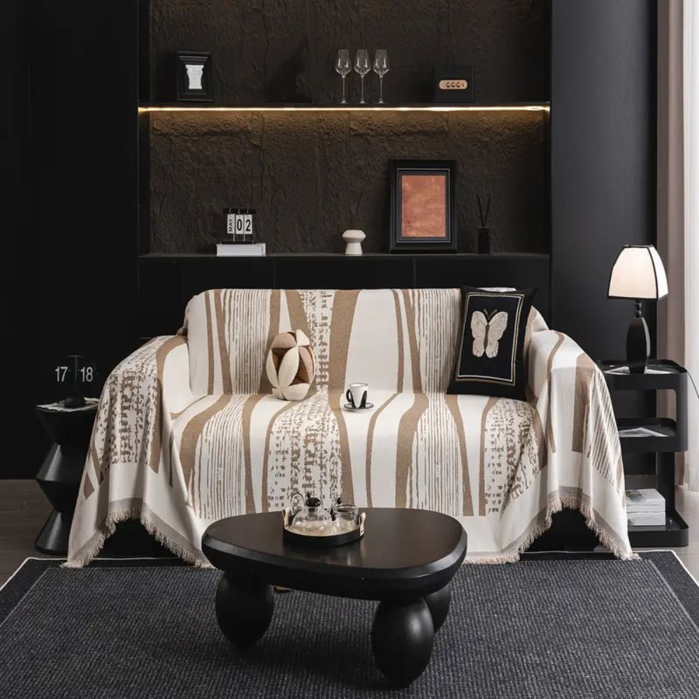 Stone Bohemian Fringe Sofa Cover