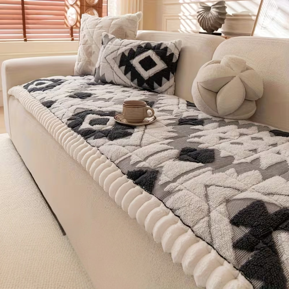 Thick Winter Quilted Plush Couch Cover