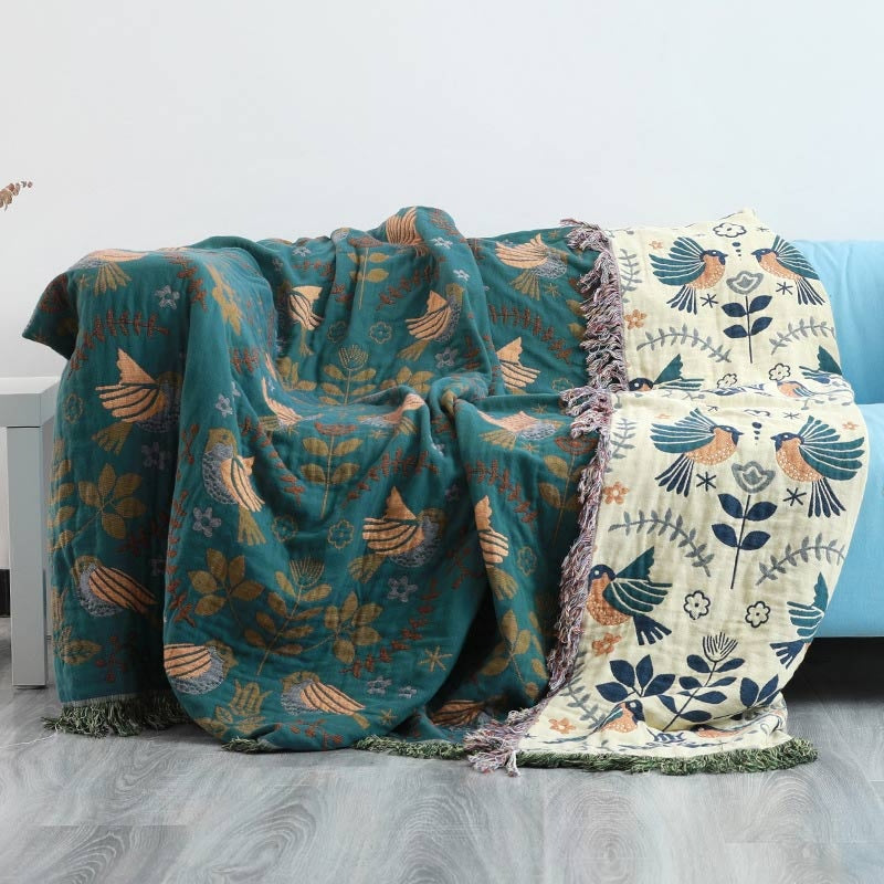 Reversible Scandinavian Bird Blanket | 100% Cotton Blanket